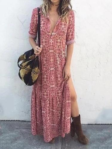 Pink Women Daily Long Sleeve Printed Floral Fall Summer Maxi Dresses