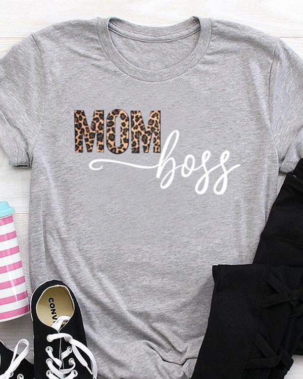 Leopard Printed Mom Boss T-Shirt Tee