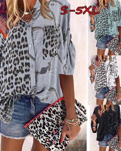 Fashion Stand Collar Leopard Printed Blouses