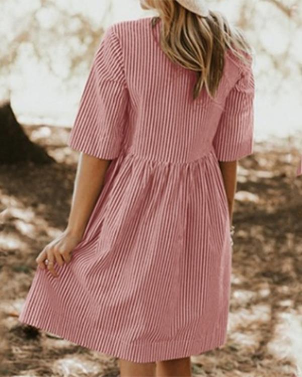 Daily A-Line Crew Neck Half Sleeve Stripe Dresses With Pockets