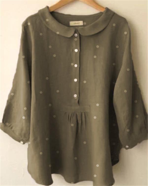 Long Sleeve Casual Polka Dot Daily Shift Plus Size Tops