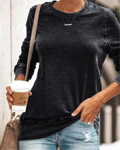 Fashion  Solid  Round Neck Women Casual Shirt &Tops