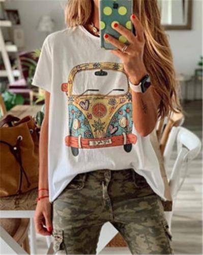 Round Neck Printed Plus Size Summer Women Holiday Blouse