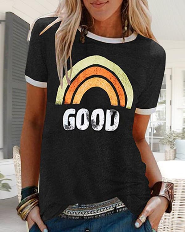 Casual Simple Loose Print T-Shirt