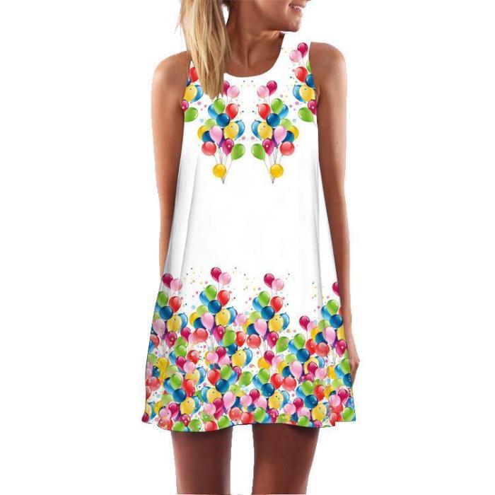 Floral Print Round Neck Sleeveless Dress