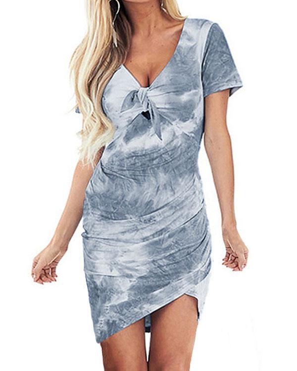 Irregular V-neck Tie-dye Print Dress