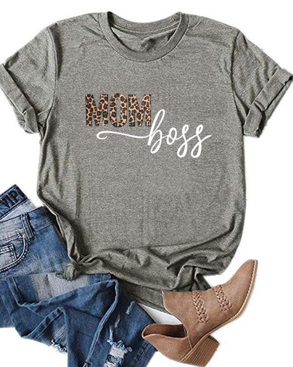 Leopard Printed Mom Boss T-Shirt Tee