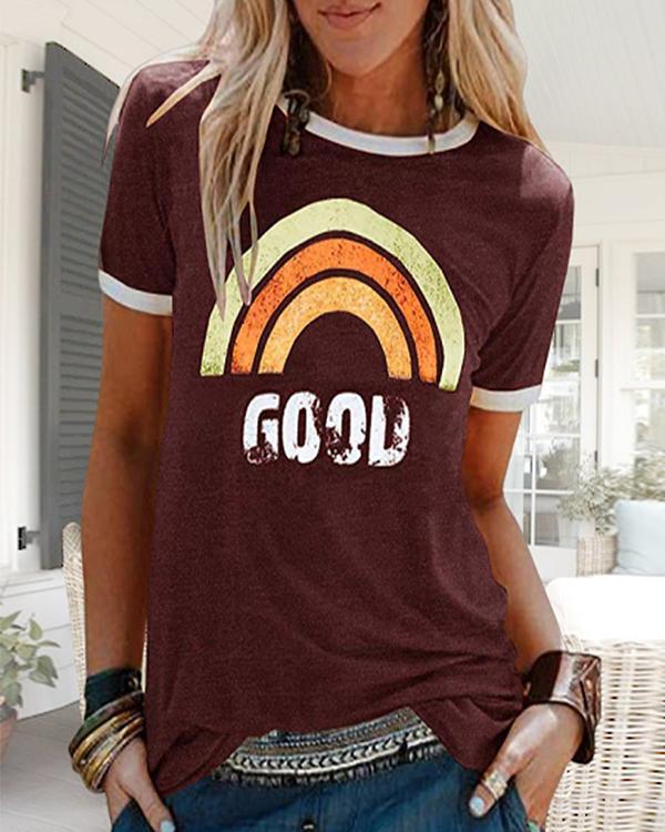 Casual Simple Loose Print T-Shirt