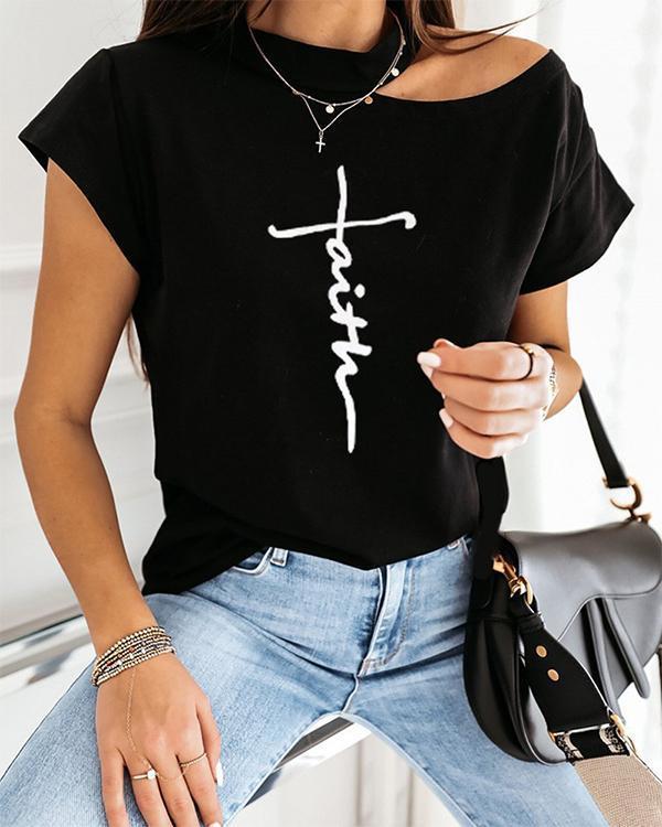 Letter Print Short Sleeve Casual T-shirt