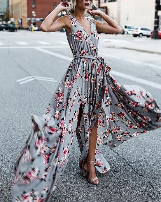 Bohemian Floral Printed Sexy Elegant Women Fashion Maxi Dresses