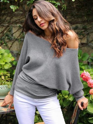 Off Shoulder Sexy Elastic Knitting Pullover Sweater Women