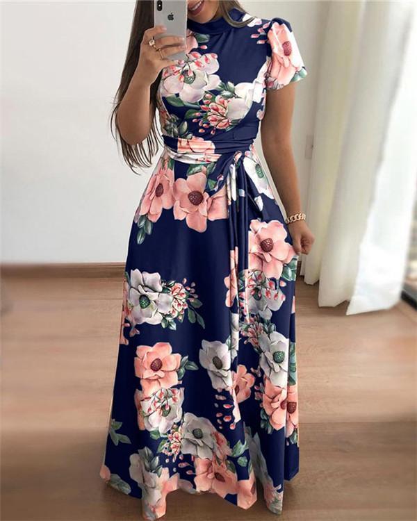 Floral Printed  Round Neck  Maxi Dress