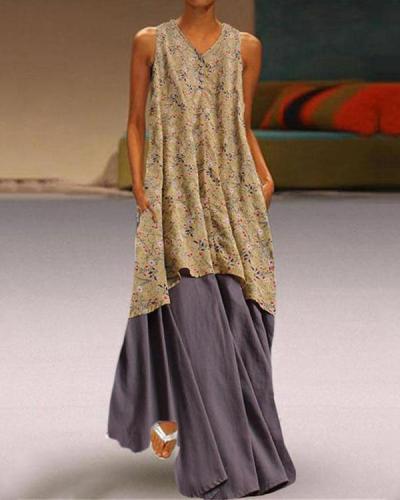 Plus Size Fashion Printed Two-Piece Sleeveless Dresses