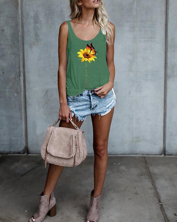 Floral Print Tank Tops Sleeveless Vest T-shirt