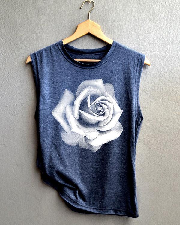 Floral Print Crew Neck Sleeveless Casual T-shirt