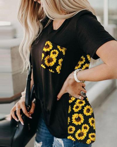 Leopard Printed Splicing T-Shirt Tee Without Necklace