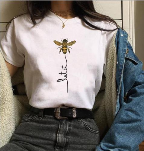 Women Bee Kind T-shirt Aesthetics Graphic Short Sleeve Cotton Polyester T Shirts