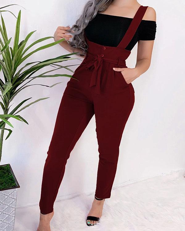 Fashion Lace-up Waistbelt Suspender Pants Jumpsuit