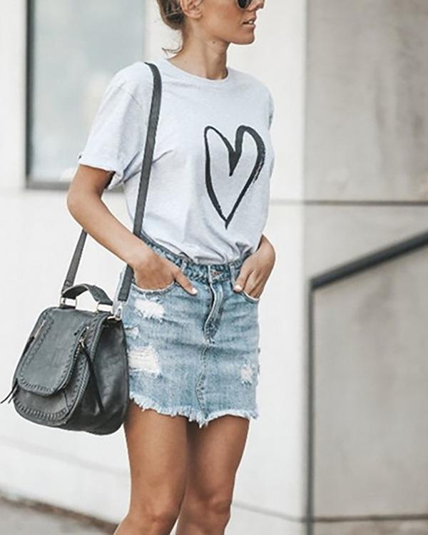 Fashion Casual Loving Printed T-Shirt With Round Collar