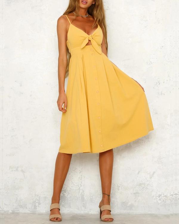 Fashion Sleeveless V-neck Solid Color Strapped Dress