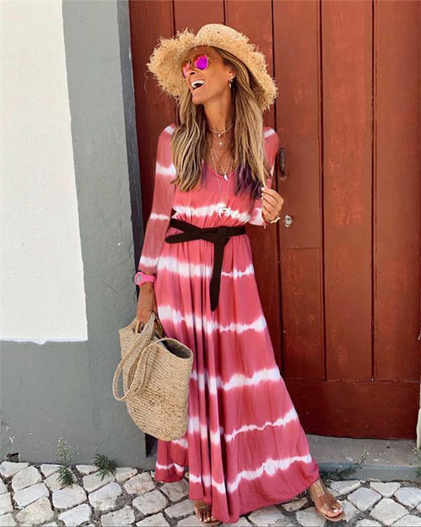 Fall Dress Wave Printed Long Sleeve Women's Maxi Dress