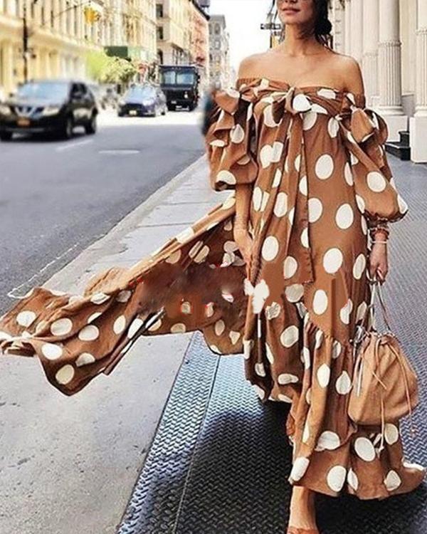 Off-shoulder Polka Dot Maxi Dress For Women