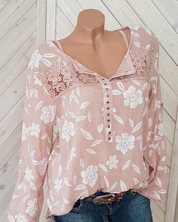 Crochet Lace Patchwork Floral Casual Blouse For Women