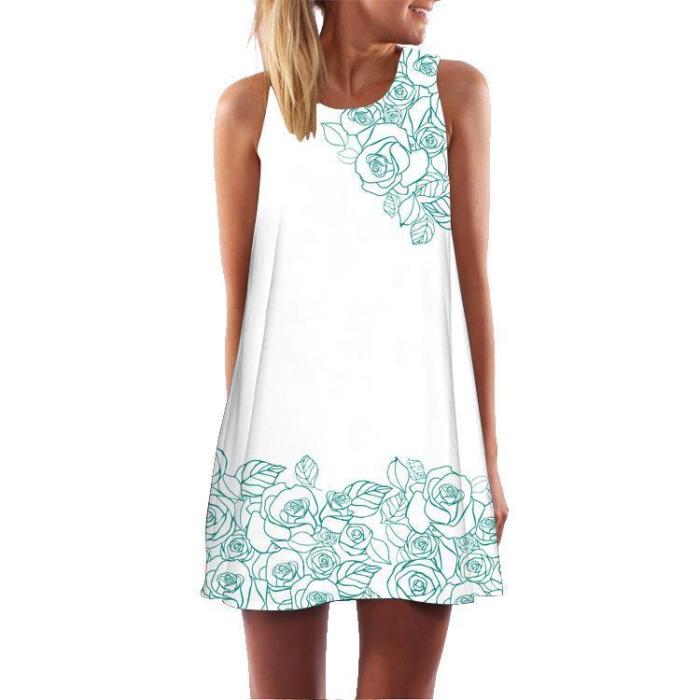 Floral Print Round Neck Sleeveless Dress