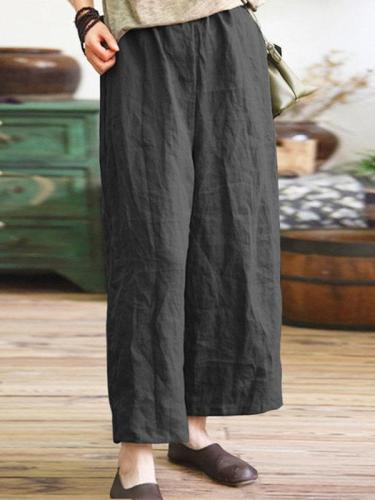 Casual Shift Cotton Plain Pockets Plus Size Pants