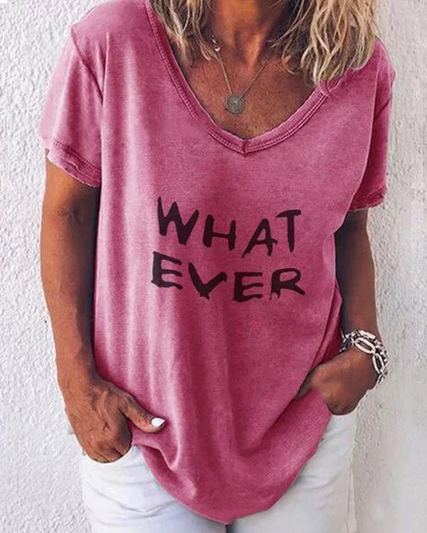 Casual Letters Printed V Neck T-shirts