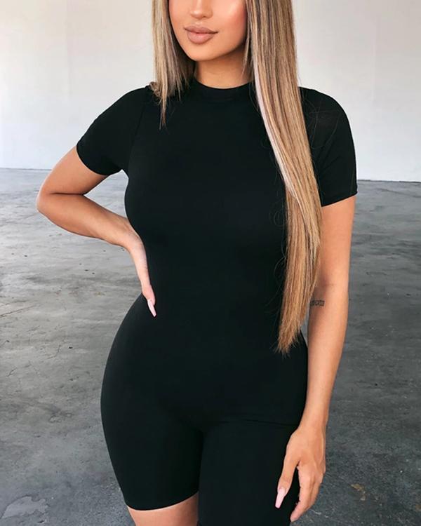 Round Neck Short Sleeve Sexy Jumpsuit