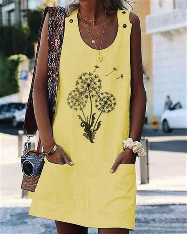 Dandelions Sleeveless Round Neck Holiday Daily Fashion Mini Dresses