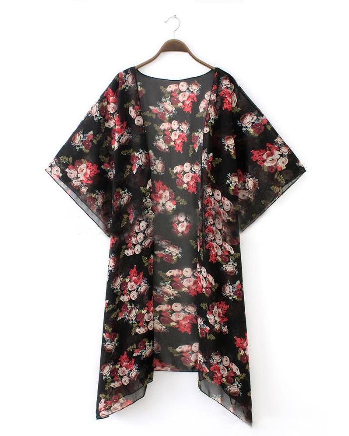 Fall Vintage Cardigan Outwear Floral Printed Women Daily Shirts & Tops