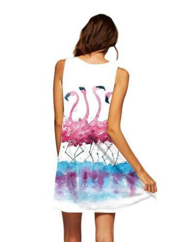 Fashion Print Round Neck Sleeveless Summer Dresses