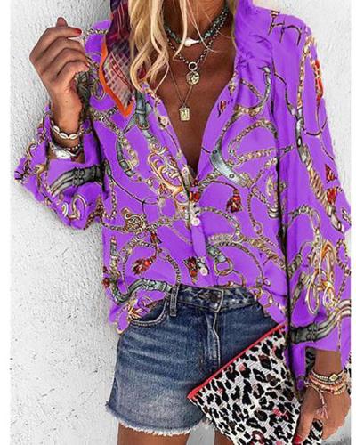 Autumn and Winter New Printing Stand Collar Long-sleeved Casual Blouse