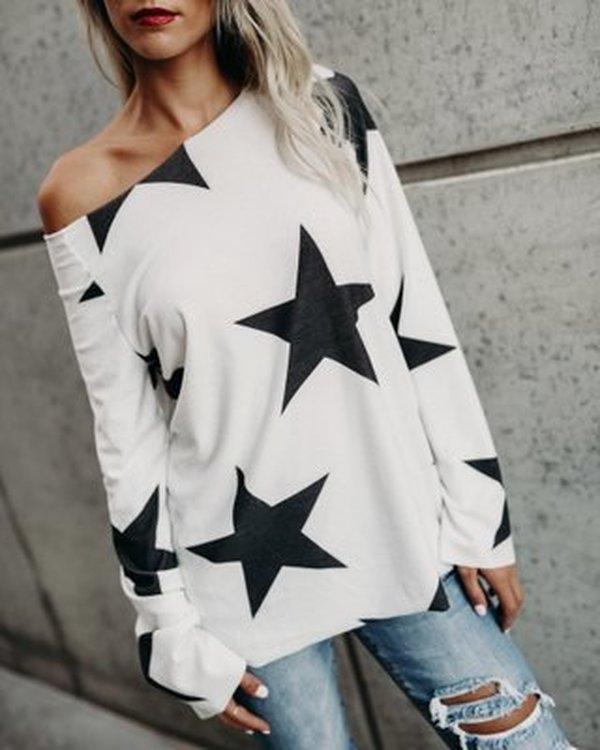 Fashion Stars Cotton Shirt Women Casual T-shirt Plus Size Tops