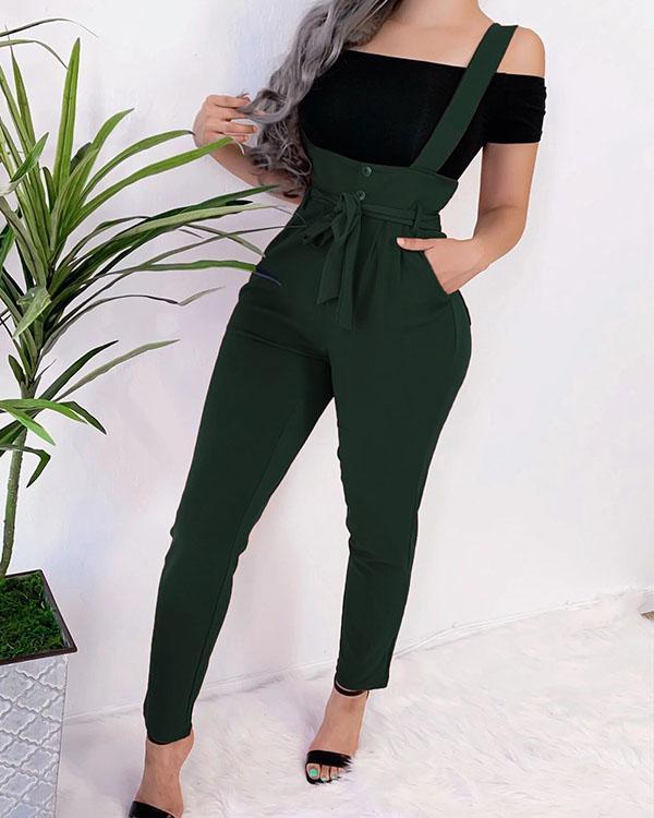 Fashion Lace-up Waistbelt Suspender Pants Jumpsuit