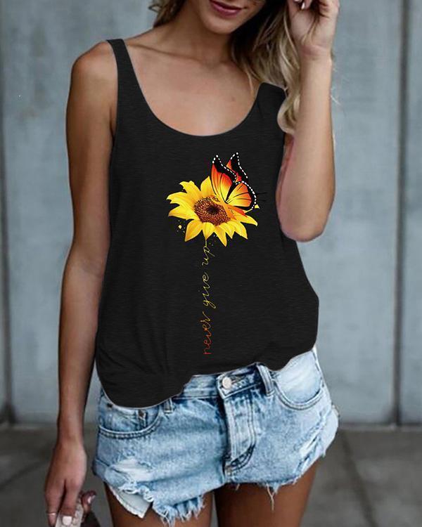 Floral Print Tank Tops Sleeveless Vest T-shirt