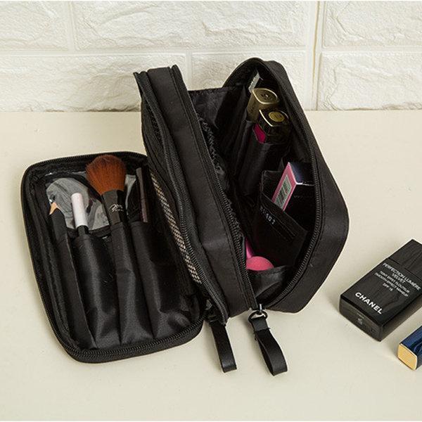 Elegant Black Duble Zipper Cosmetic Bag Travel Storage Bag