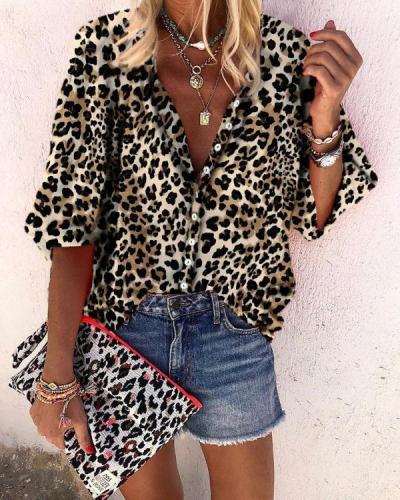 Leopard Fashionable Women Holiday Fall Daily Casual Blouse