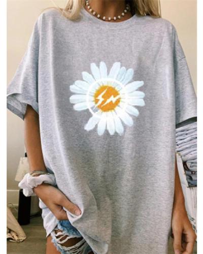 Round neck short sleeve sunflower tee