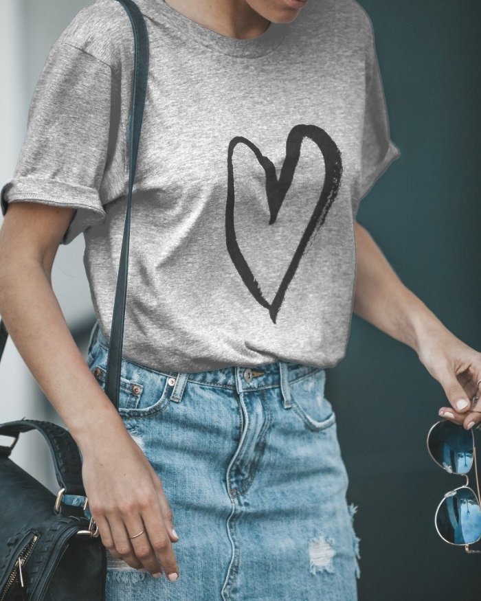 Printed Love Round Neck Short Sleeve Loose T shirt Tops