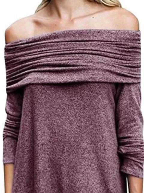 Cotton Long Sleeve Ruched Off Shoulder T-Shirt