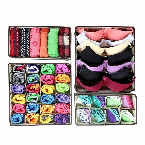 4pcs Closet Underwear Organizer Non Woven Bra Underwear Socks Drawer Storage Boxes