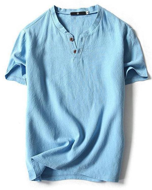 Cotton Linen Solid Color Short Sleeve Casual T Shirts