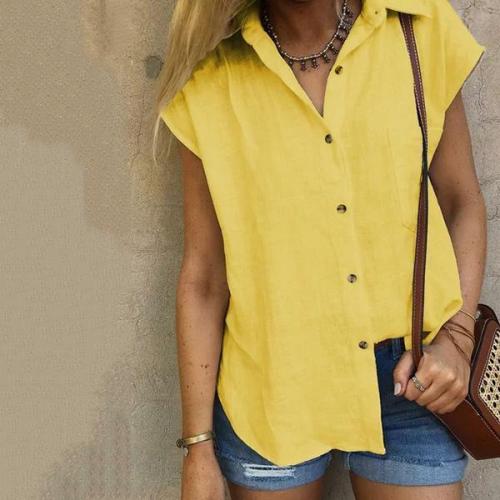 Casual Lapel Solid Color Short Sleeve Blouses Tops