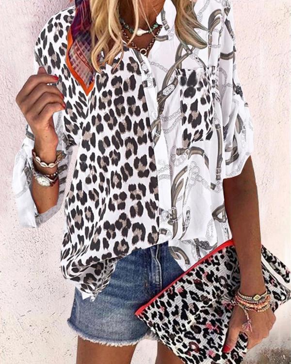 Fashion Stand Collar Leopard Printed Blouses