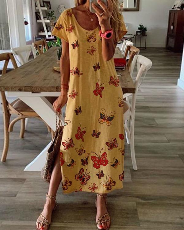 Printed Summer Maxi Dress Crew Neck Women Dresses