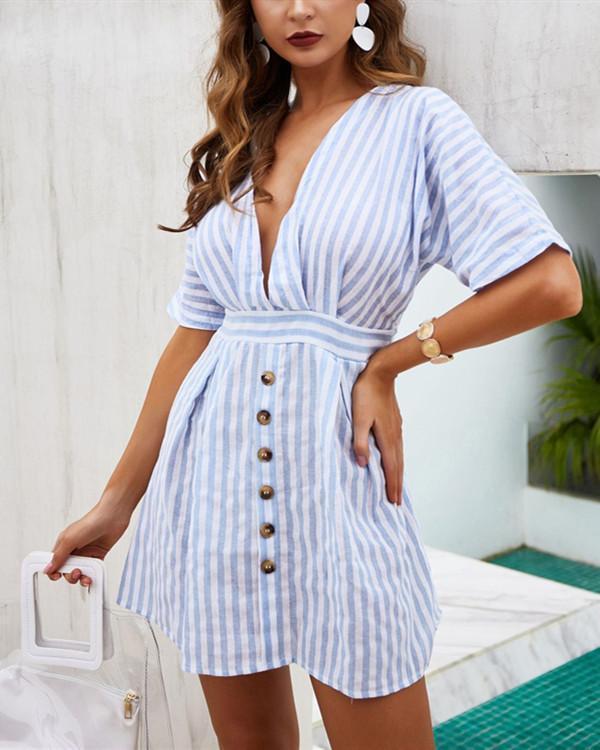 Lace Stripe Halter Casual High Waist Skirt Dress