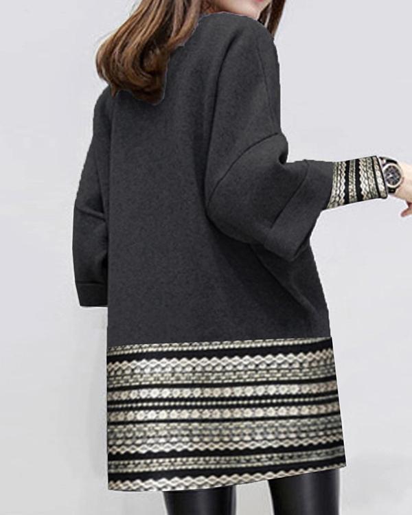 Casual Patch Print Crew Neck Long Sleeve Work Dress